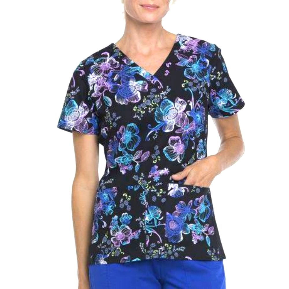 3/$15 SCRUB TOP black floral (medium)